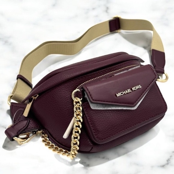 Michael Kors Maisie Small 2 in 1 Sling Pack Crossbody Bag Ox Blood - Picture 1 of 9